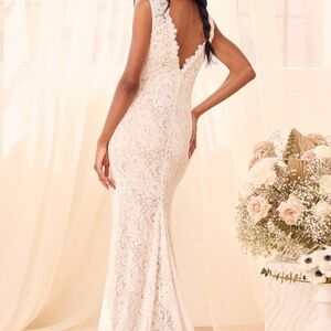 Lulus Spectacular Romance White Lace Sleeveless Mermaid Maxi Dress - Size S